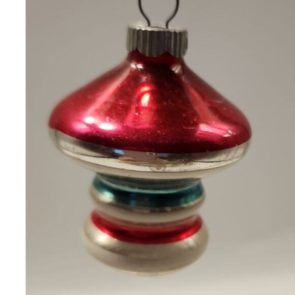 Vintage Shiny Brite Red Green and White Flocked Top Shaped Glass Ornament - Picture 1 of 5